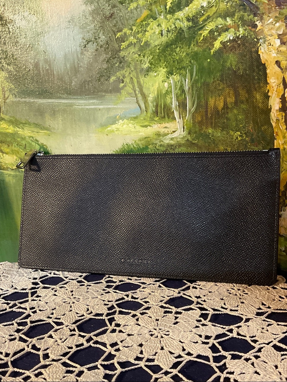 Coach Men's Black Textured Leather Zip Pouch